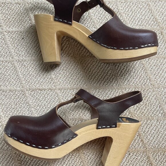 Swedish Hasbeens T Strap sky high heeled clogs - Picture 4 of 6